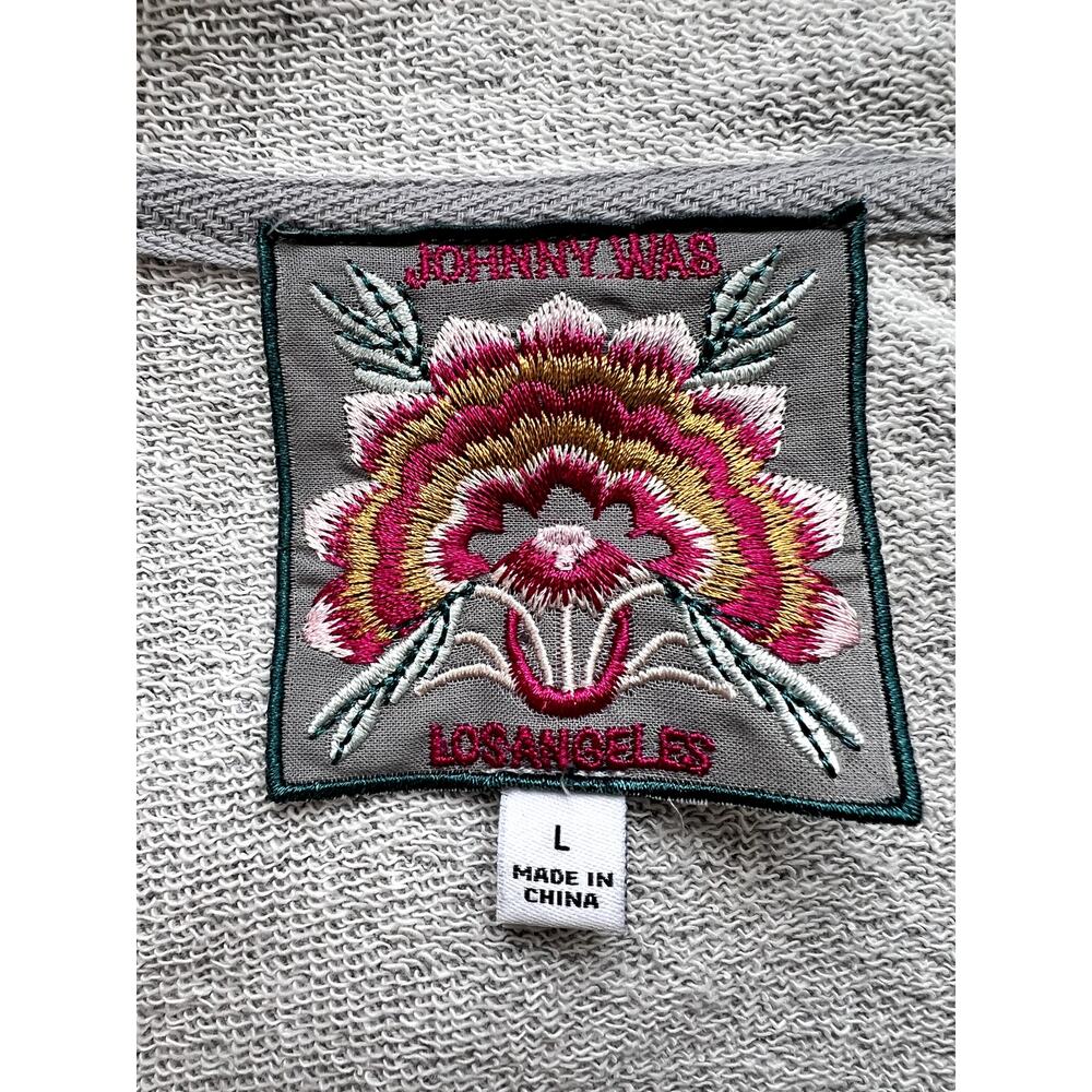 Johnny Was 3 Tier Gray Embroidered Women's Hooded Fleece Zip Jacket Size Large - Picture 5 of 7